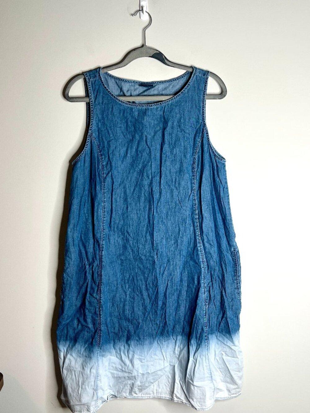 J. Jill Denim Chambray Tie-Dye Ombre Shift Dress w Pockets Sleeveless Sz L